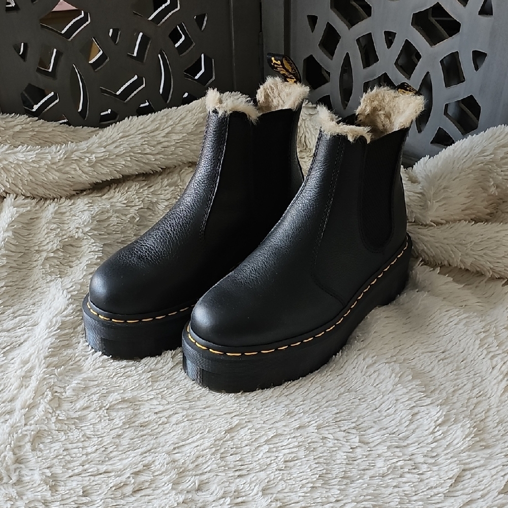 Dr. Martens Black Fur-Lined Chelsea Boots